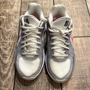 White and Gray Sneakers with Pink Accents